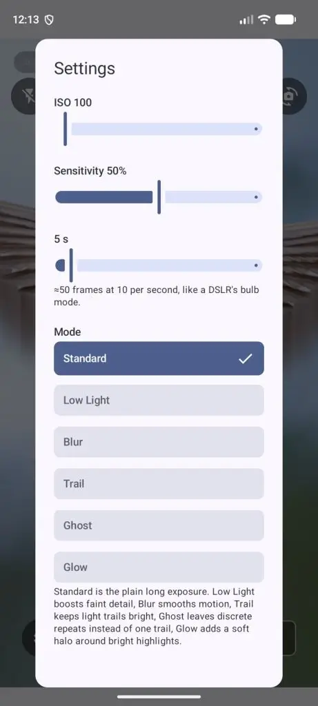 Clistron Cam on Android – settings screen
