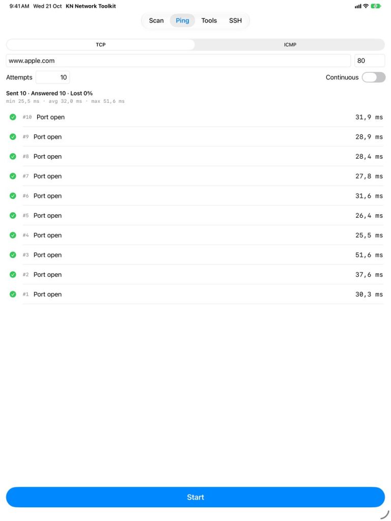 KN Network Toolkit on iPad – ping