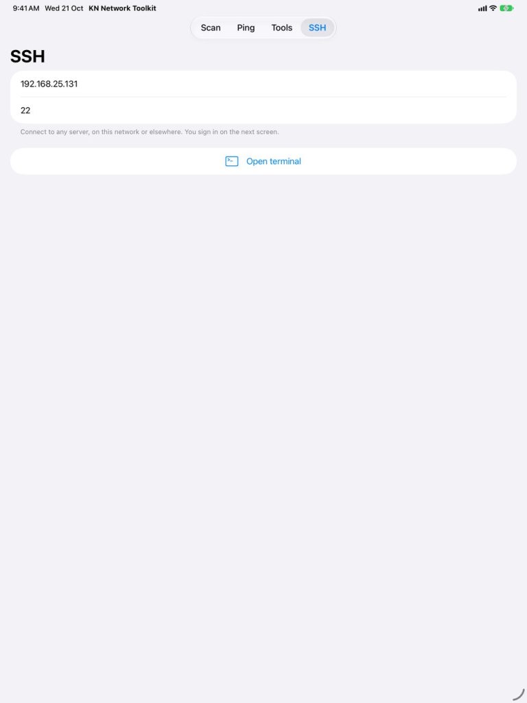 KN Network Toolkit on iPad – SSH