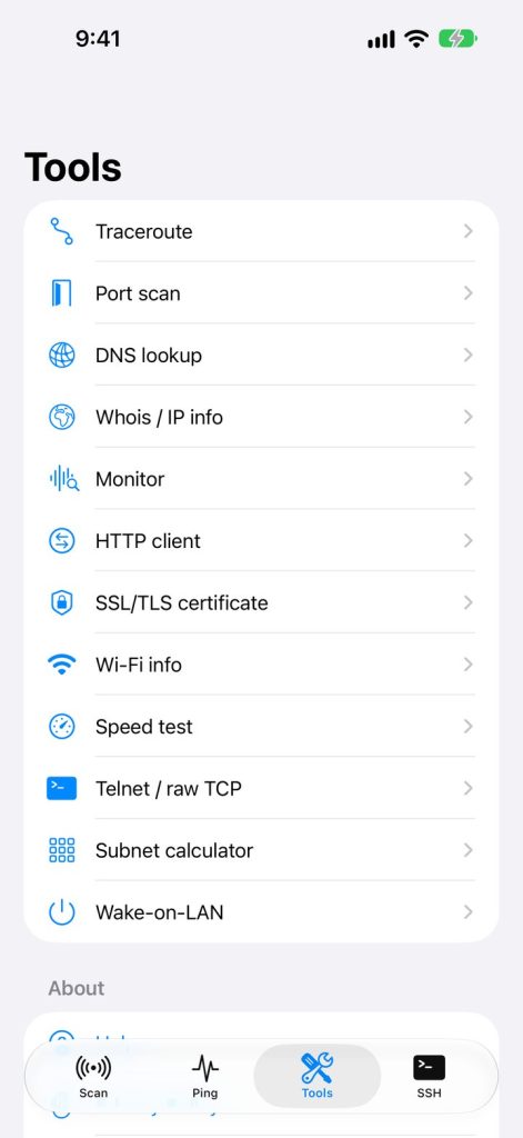 KN Network Toolkit on iPhone – tools